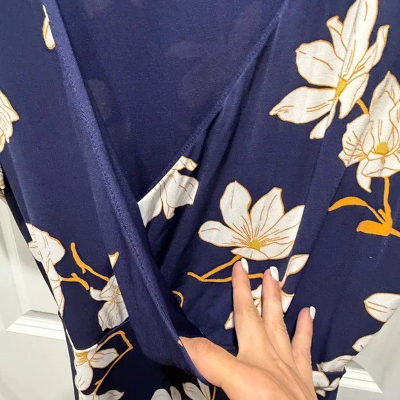 Tahari Women Dress Floral Faux Wrap Navy Blue Short Sleeve XL - Picture 5 of 13